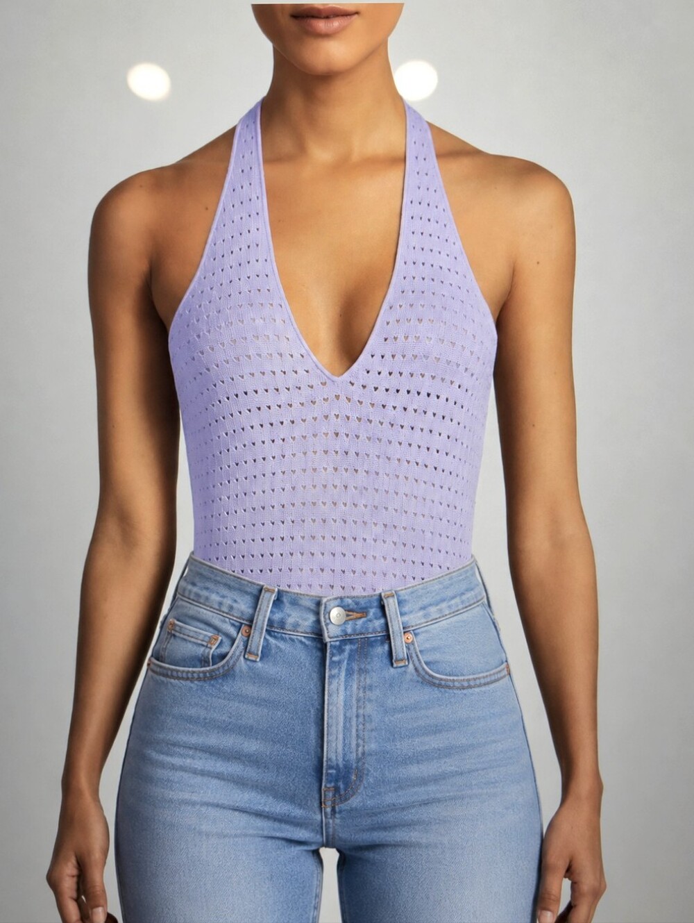 NWT$330 Victor Glemaud Laser-Dot Halter Purple Cotton Bodysuit Sz Small